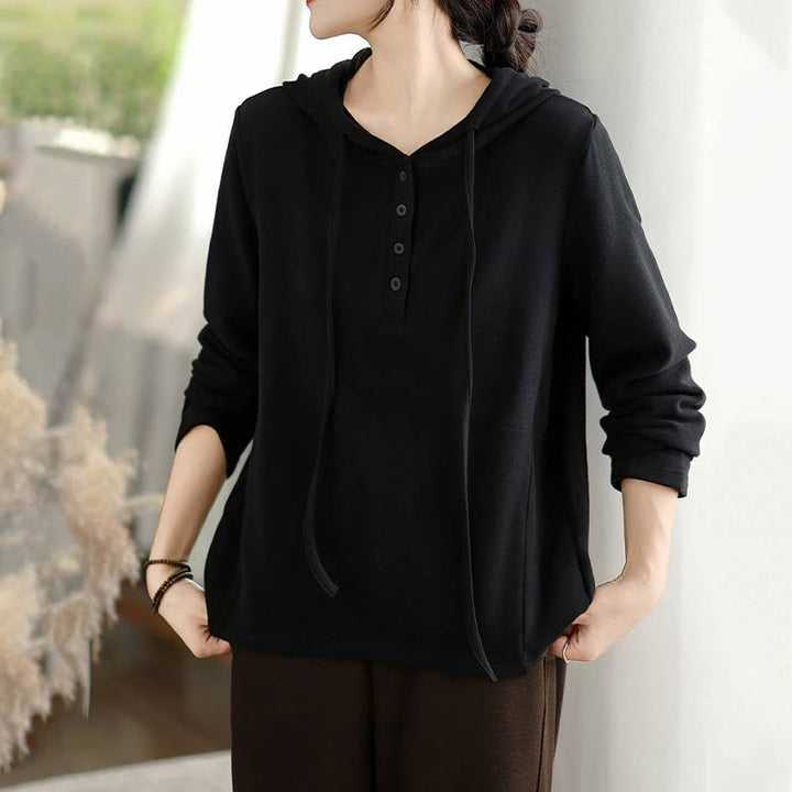 Felpa con cappuccio da donna a maniche lunghe in cotone tinta unita invernale Buddha Stones con cappuccio - image 23