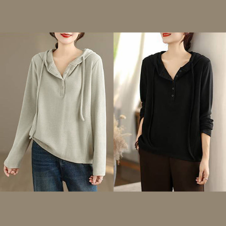 Felpa con cappuccio da donna a maniche lunghe in cotone tinta unita invernale Buddha Stones con cappuccio - image 27