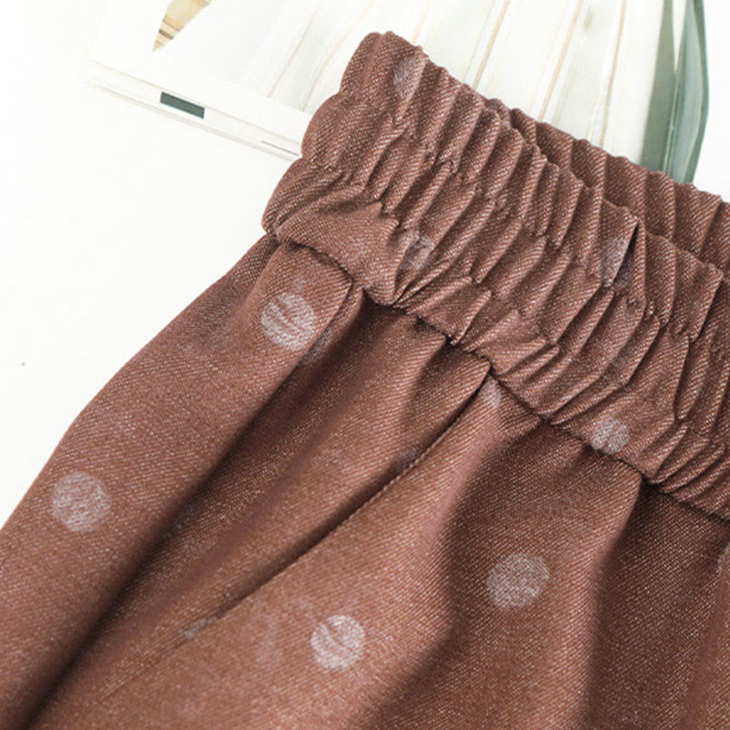 Pantaloni larghi da donna in poliestere con tasche e motivo a pois bianchi casual Buddha Stones - image 9