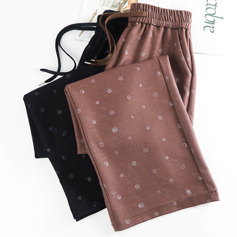Pantaloni larghi da donna in poliestere con tasche e motivo a pois bianchi casual Buddha Stones - image 14