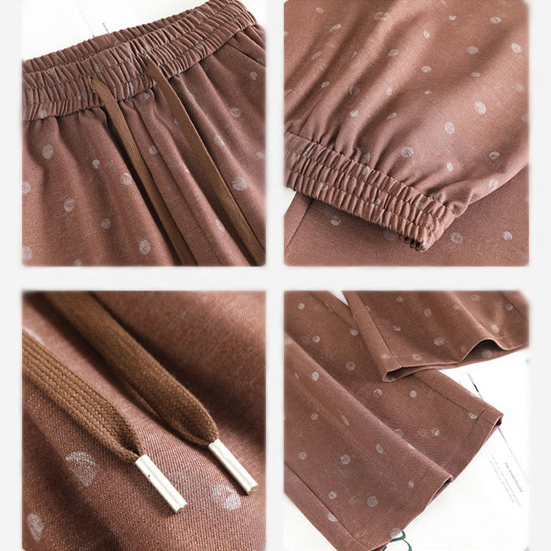 Pantaloni larghi da donna in poliestere con tasche e motivo a pois bianchi casual Buddha Stones - image 12