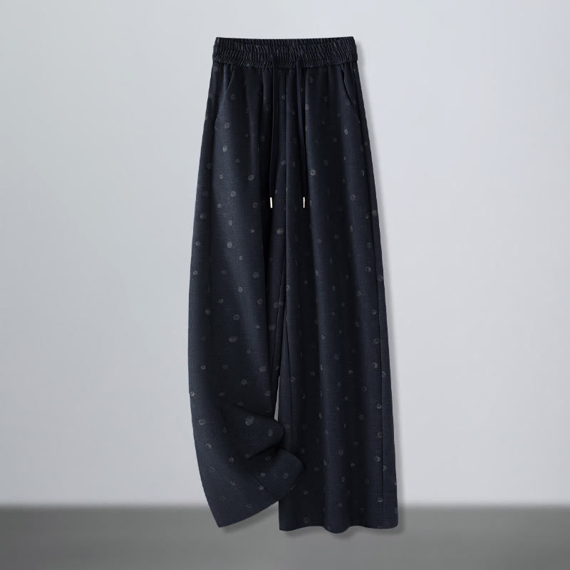 Pantaloni larghi da donna in poliestere con tasche e motivo a pois bianchi casual Buddha Stones - Blu notte - US12, UK/AU16, EU44 (3XL) - image 0