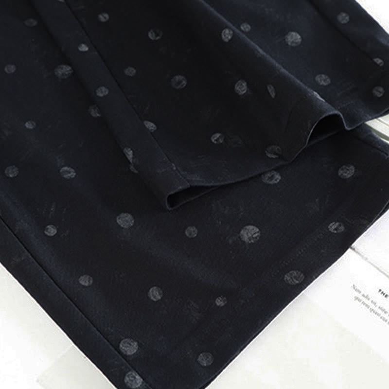 Pantaloni larghi da donna in poliestere con tasche e motivo a pois bianchi casual Buddha Stones - image 3