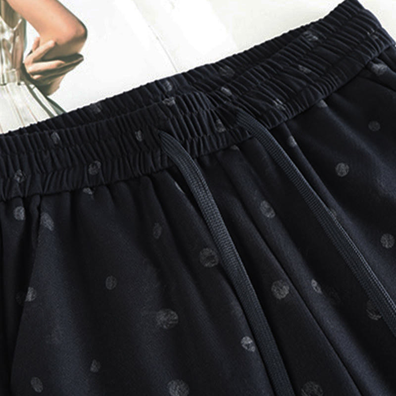 Pantaloni larghi da donna in poliestere con tasche e motivo a pois bianchi casual Buddha Stones - image 2