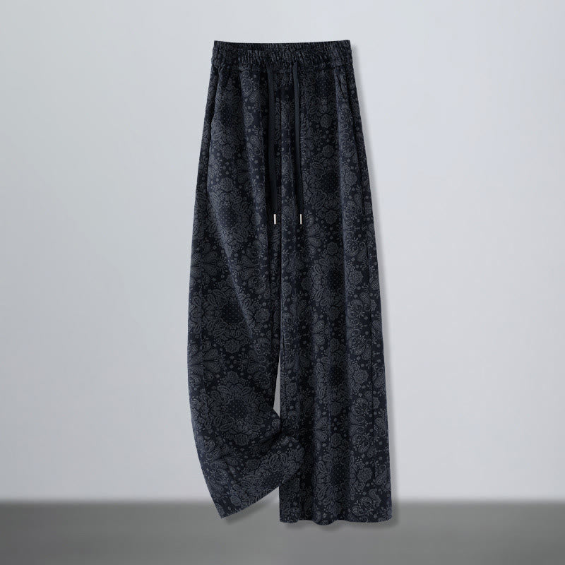Pantaloni larghi da donna in poliestere con motivo floreale casual Buddha Stones e tasche - Blu notte - US12, UK/AU16, EU44 (3XL) - image 0