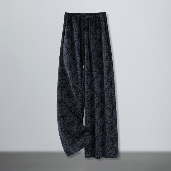 Pantaloni larghi da donna in poliestere con motivo floreale casual Buddha Stones e tasche - Blu notte - US12, UK/AU16, EU44 (3XL) - image 0