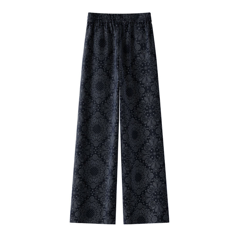 Pantaloni larghi da donna in poliestere con motivo floreale casual Buddha Stones e tasche - image 1