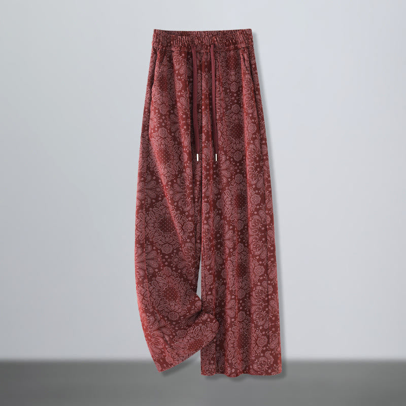Pantaloni larghi da donna in poliestere con motivo floreale casual Buddha Stones e tasche - FireBrick - US12, UK/AU16, EU44 (3XL) - image 5