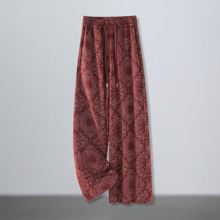 Pantaloni larghi da donna in poliestere con motivo floreale casual Buddha Stones e tasche - FireBrick - US12, UK/AU16, EU44 (3XL) - image 5