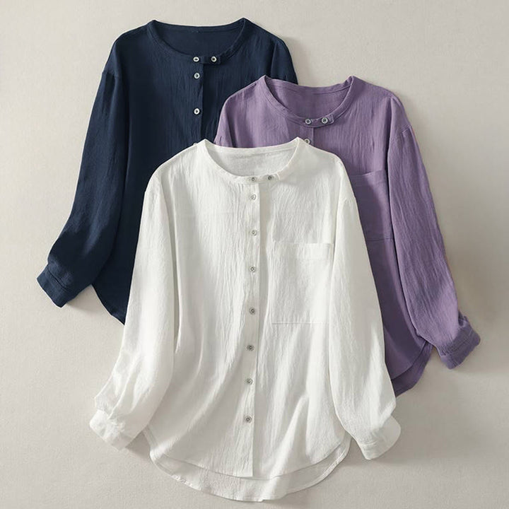 Camicia da donna in poliestere con maniche lunghe e colletto a girocollo Buddha Stones Fall con tasche - image 0