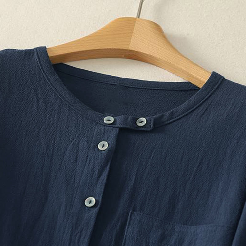 Camicia da donna in poliestere con maniche lunghe e colletto a girocollo Buddha Stones Fall con tasche - image 2