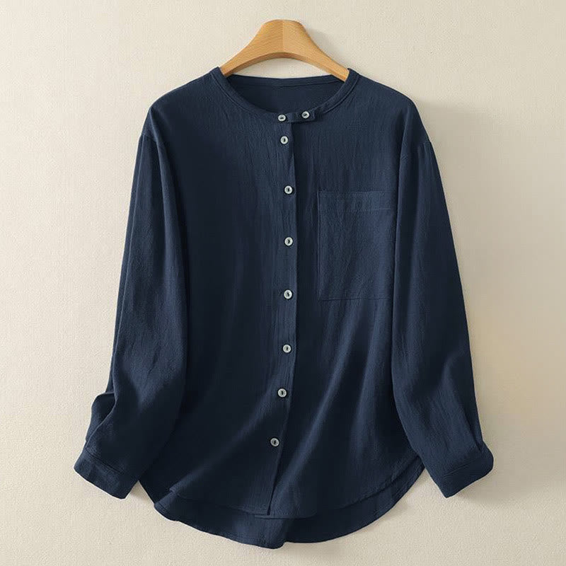 Camicia da donna in poliestere con maniche lunghe e colletto a girocollo Buddha Stones Fall con tasche - Blu notte - US8-10, UK/AU12-14, EU40-42 (2XL) - image 1