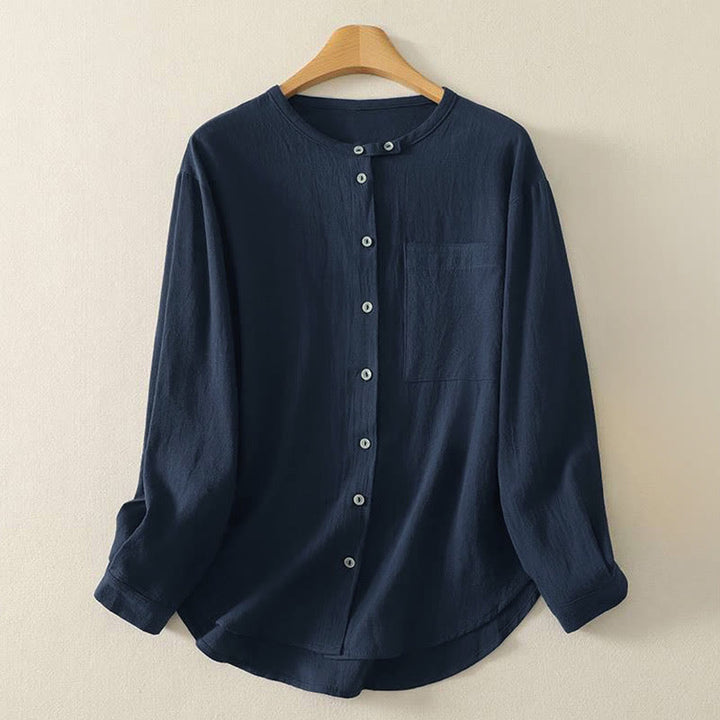 Camicia da donna in poliestere con maniche lunghe e colletto a girocollo Buddha Stones Fall con tasche - Blu notte - US8-10, UK/AU12-14, EU40-42 (2XL) - image 1