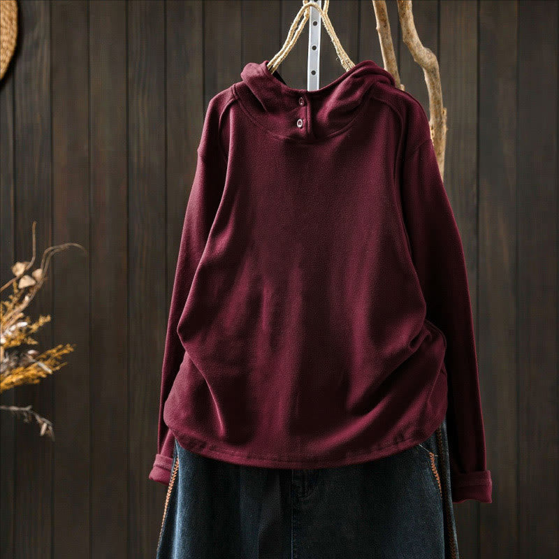 Felpa con cappuccio da donna a maniche lunghe in cotone spesso tinta unita invernale Buddha Stones con cappuccio - image 10