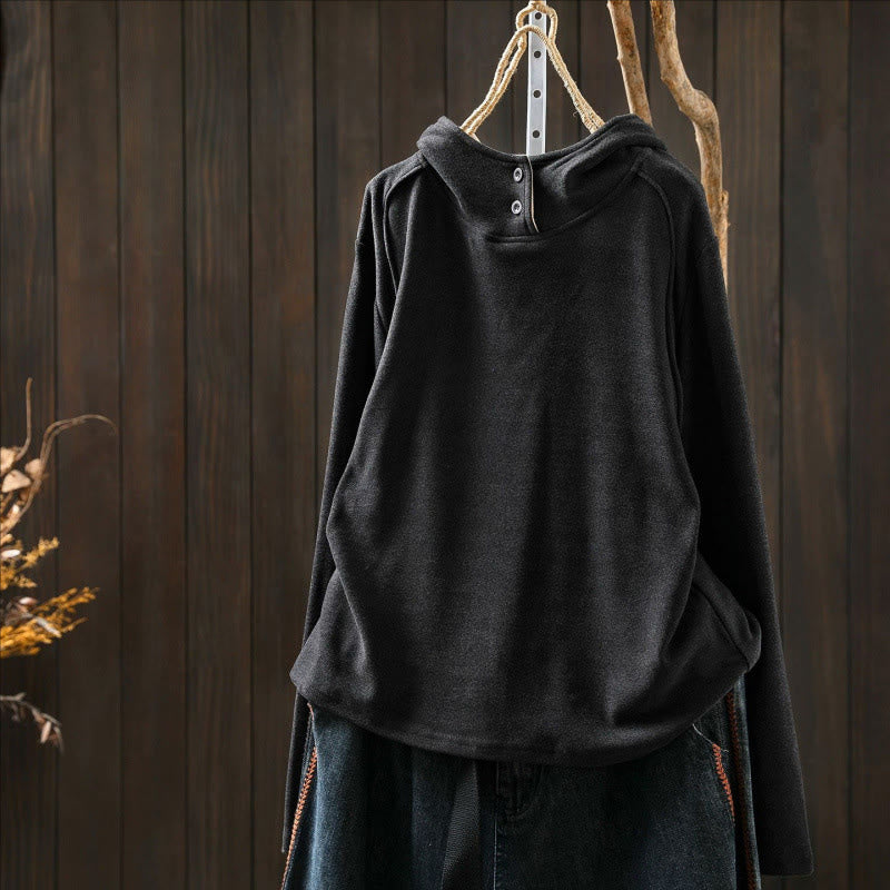 Felpa con cappuccio da donna a maniche lunghe in cotone spesso tinta unita invernale Buddha Stones con cappuccio - image 12