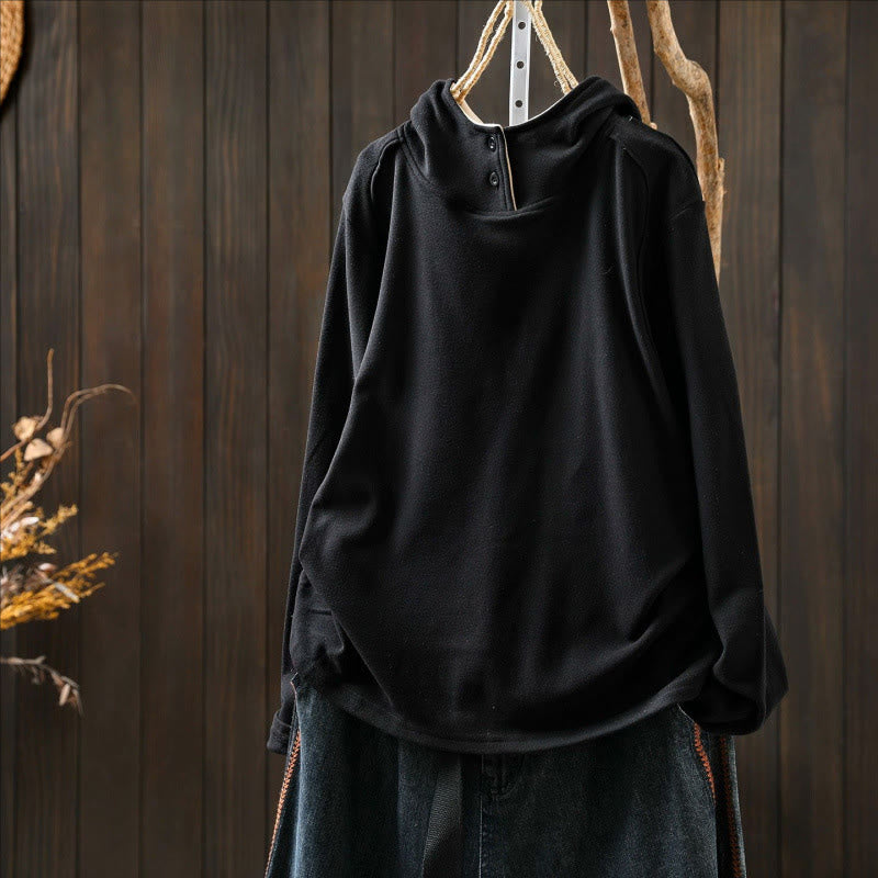 Felpa con cappuccio da donna a maniche lunghe in cotone spesso tinta unita invernale Buddha Stones con cappuccio - image 17