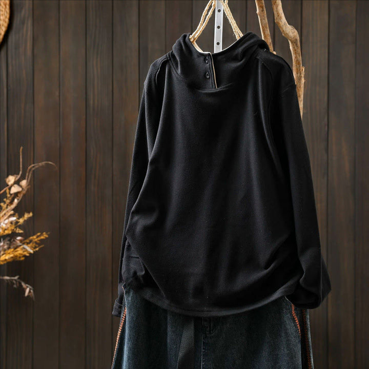 Felpa con cappuccio da donna a maniche lunghe in cotone spesso tinta unita invernale Buddha Stones con cappuccio - image 17