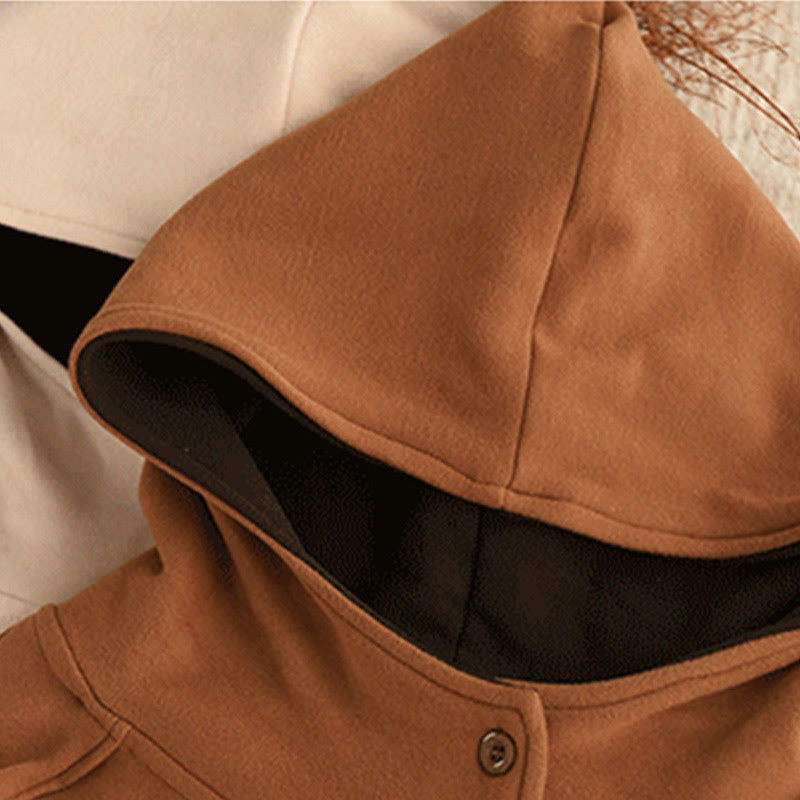 Felpa con cappuccio da donna a maniche lunghe in cotone spesso tinta unita invernale Buddha Stones con cappuccio - image 3