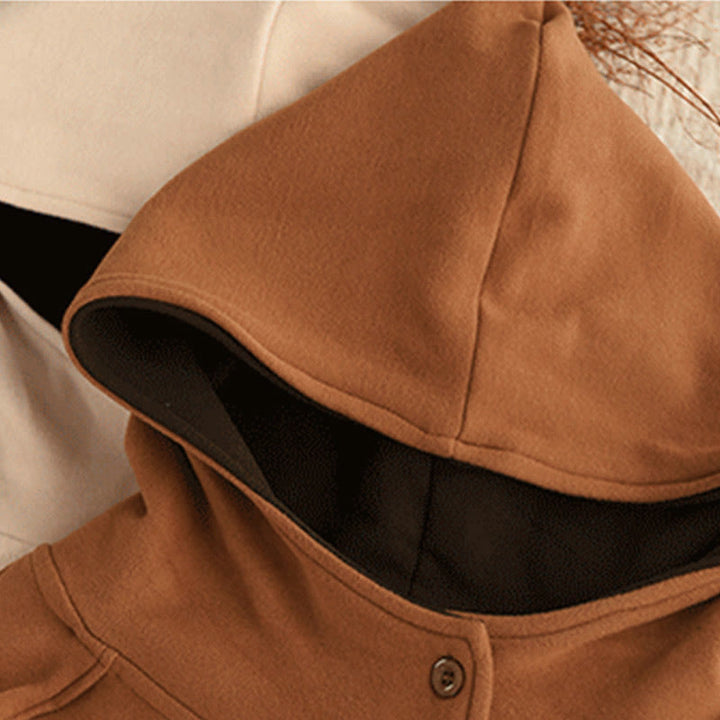 Felpa con cappuccio da donna a maniche lunghe in cotone spesso tinta unita invernale Buddha Stones con cappuccio - image 3