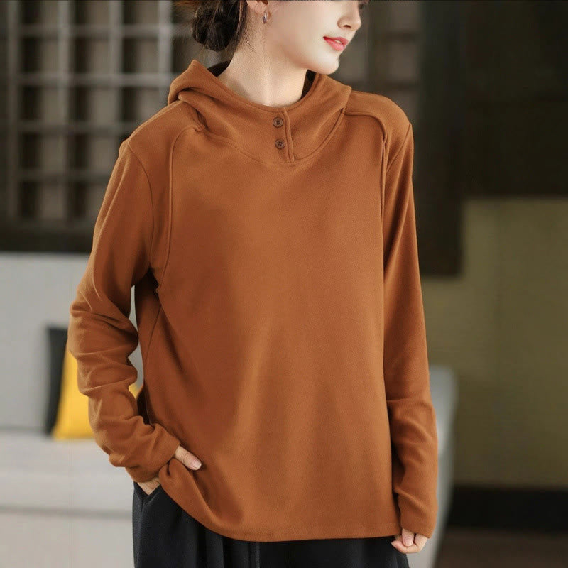 Felpa con cappuccio da donna a maniche lunghe in cotone spesso tinta unita invernale Buddha Stones con cappuccio - Perù - US4, UK/AU8, EU36 (F) - image 0