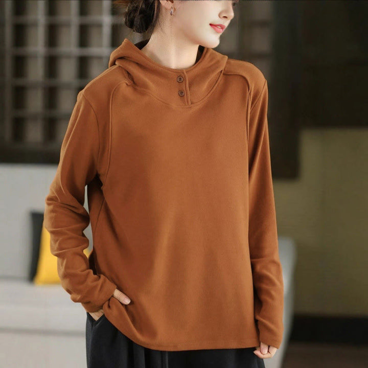 Felpa con cappuccio da donna a maniche lunghe in cotone spesso tinta unita invernale Buddha Stones con cappuccio - Perù - US4, UK/AU8, EU36 (F) - image 0