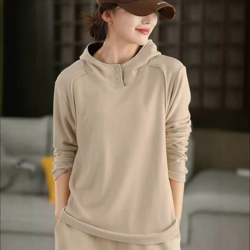 Felpa con cappuccio da donna a maniche lunghe in cotone spesso tinta unita invernale Buddha Stones con cappuccio - PapayaWhip - US4, UK/AU8, EU36 (F) - image 7