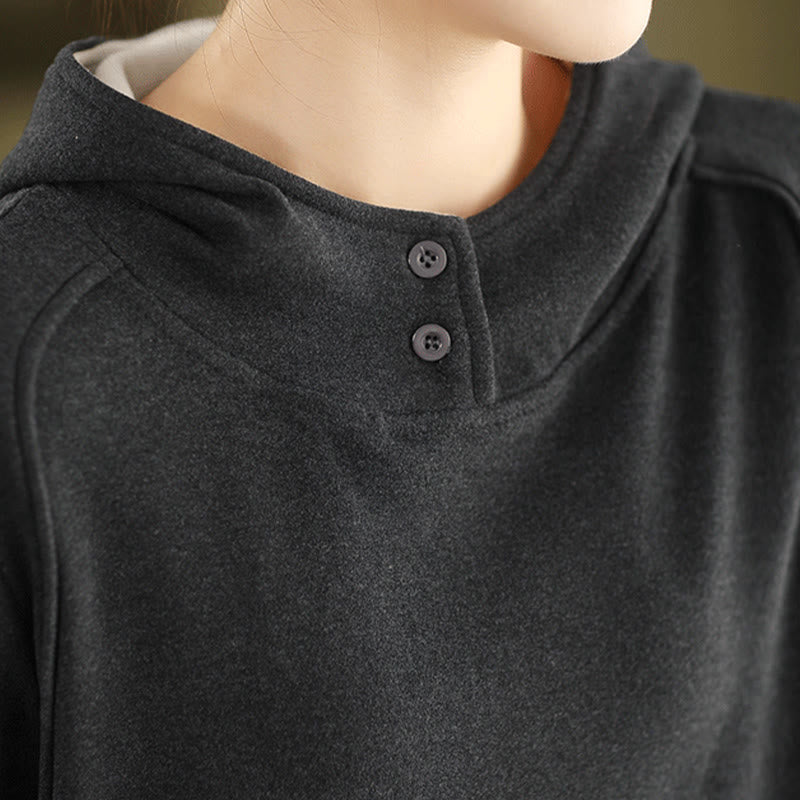 Felpa con cappuccio da donna a maniche lunghe in cotone spesso tinta unita invernale Buddha Stones con cappuccio - image 13