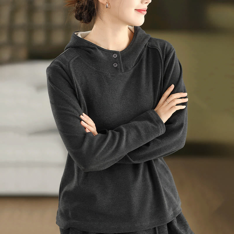 Felpa con cappuccio da donna a maniche lunghe in cotone spesso tinta unita invernale Buddha Stones con cappuccio - Grigio tenue - US4, UK/AU8, EU36 (F) - image 11