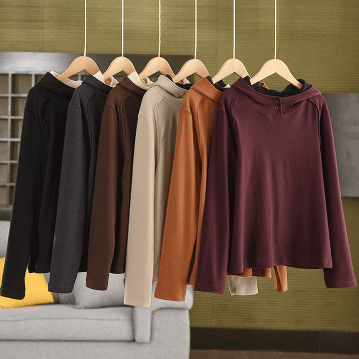 Felpa con cappuccio da donna a maniche lunghe in cotone spesso tinta unita invernale Buddha Stones con cappuccio - image 20