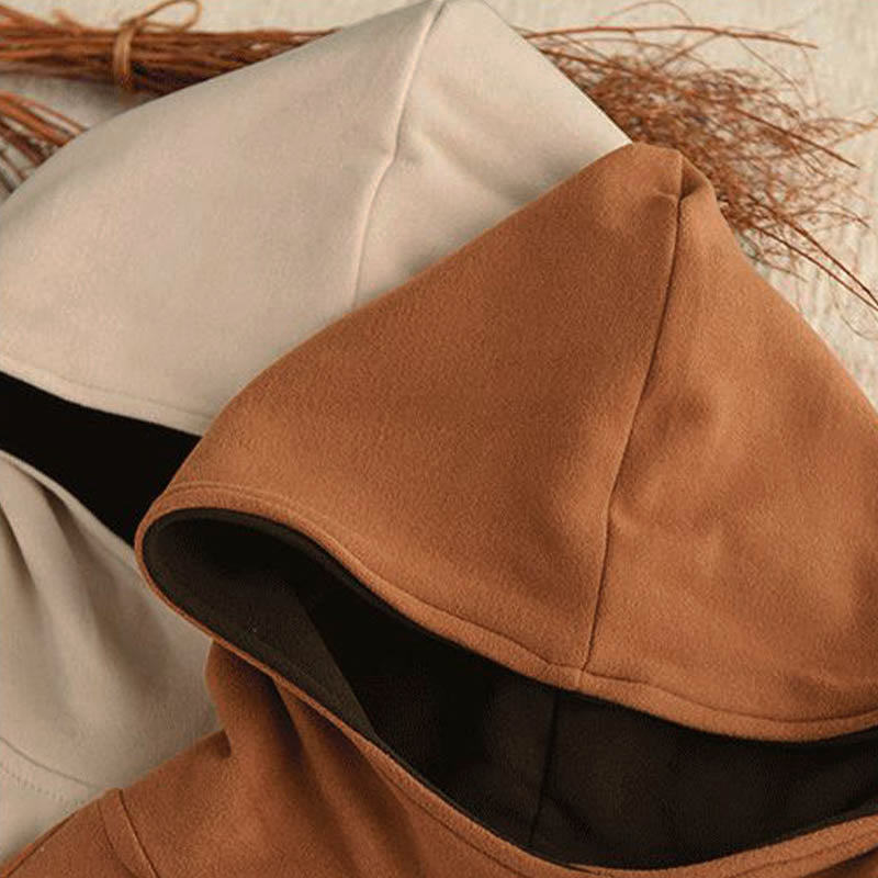 Felpa con cappuccio da donna a maniche lunghe in cotone spesso tinta unita invernale Buddha Stones con cappuccio - image 18