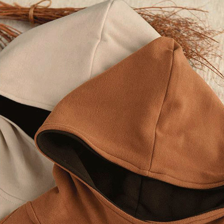 Felpa con cappuccio da donna a maniche lunghe in cotone spesso tinta unita invernale Buddha Stones con cappuccio - image 18