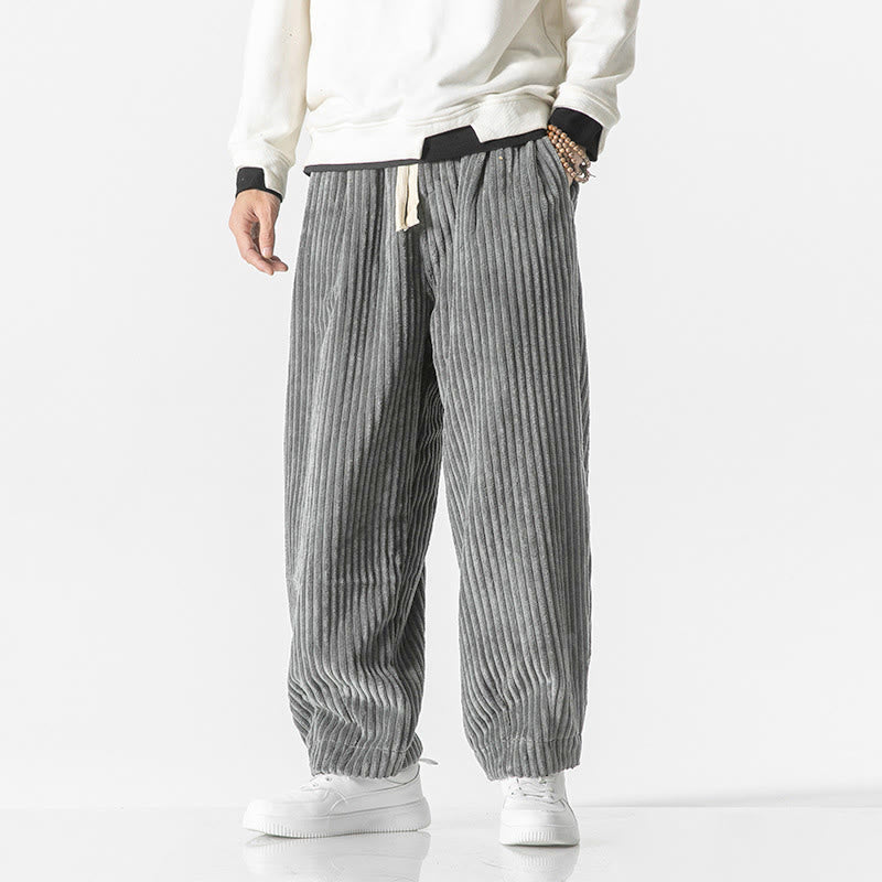 Pantaloni harem da uomo in velluto a coste con coulisse e tasche, stile retrò invernale, modello Buddha Stones - Grigio - US/UK/AU48, EU58 (5XL) - image 0