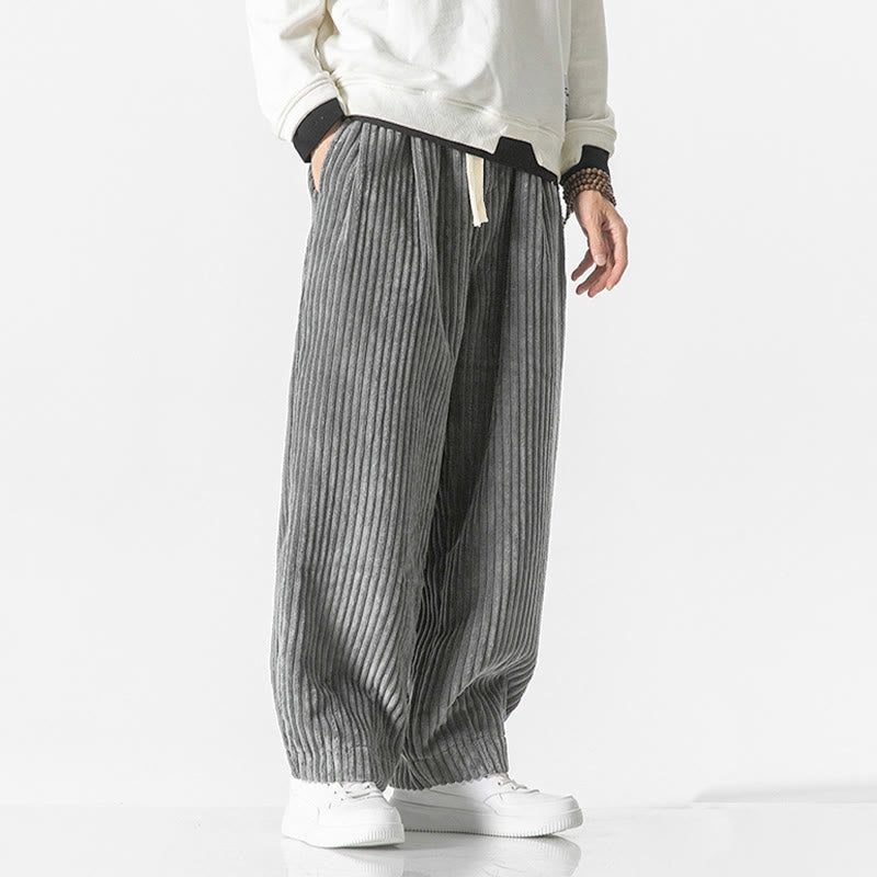 Pantaloni harem da uomo in velluto a coste con coulisse e tasche, stile retrò invernale, modello Buddha Stones - image 3