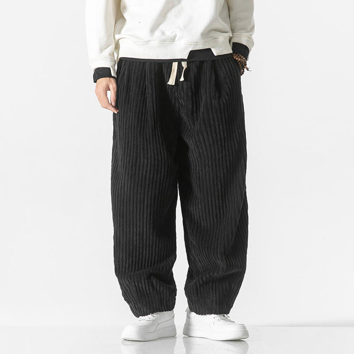Pantaloni harem da uomo in velluto a coste con coulisse e tasche, stile retrò invernale, modello Buddha Stones - Nero - US/UK/AU50, EU60 (5XL) - image 9