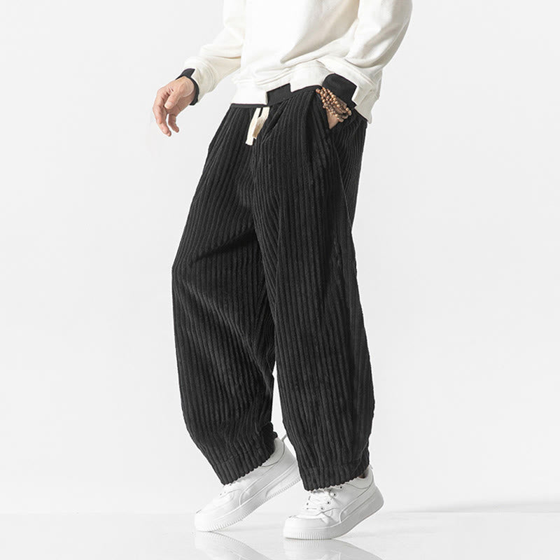 Pantaloni harem da uomo in velluto a coste con coulisse e tasche, stile retrò invernale, modello Buddha Stones - image 17