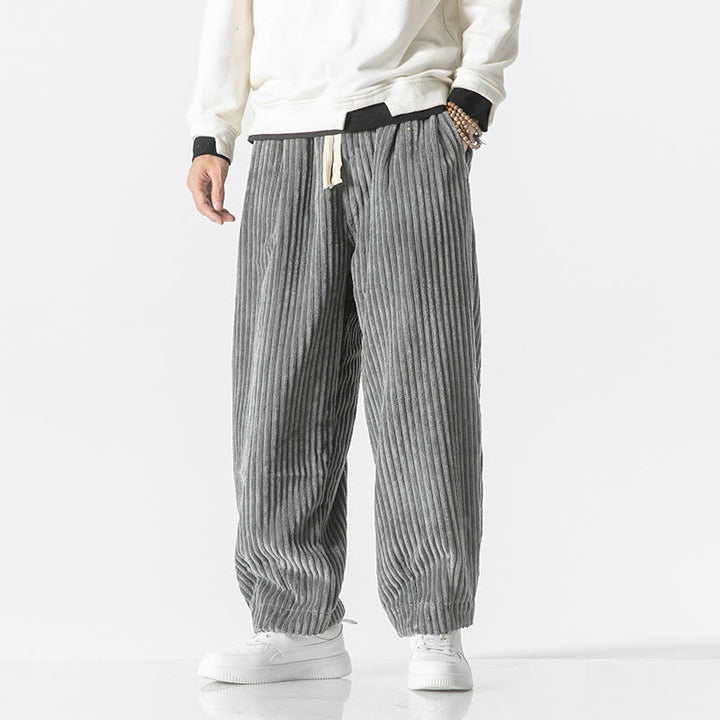 Pantaloni harem da uomo in velluto a coste con coulisse e tasche, stile retrò invernale, modello Buddha Stones - Grigio - US/UK/AU46, EU56 (5XL) - image 0