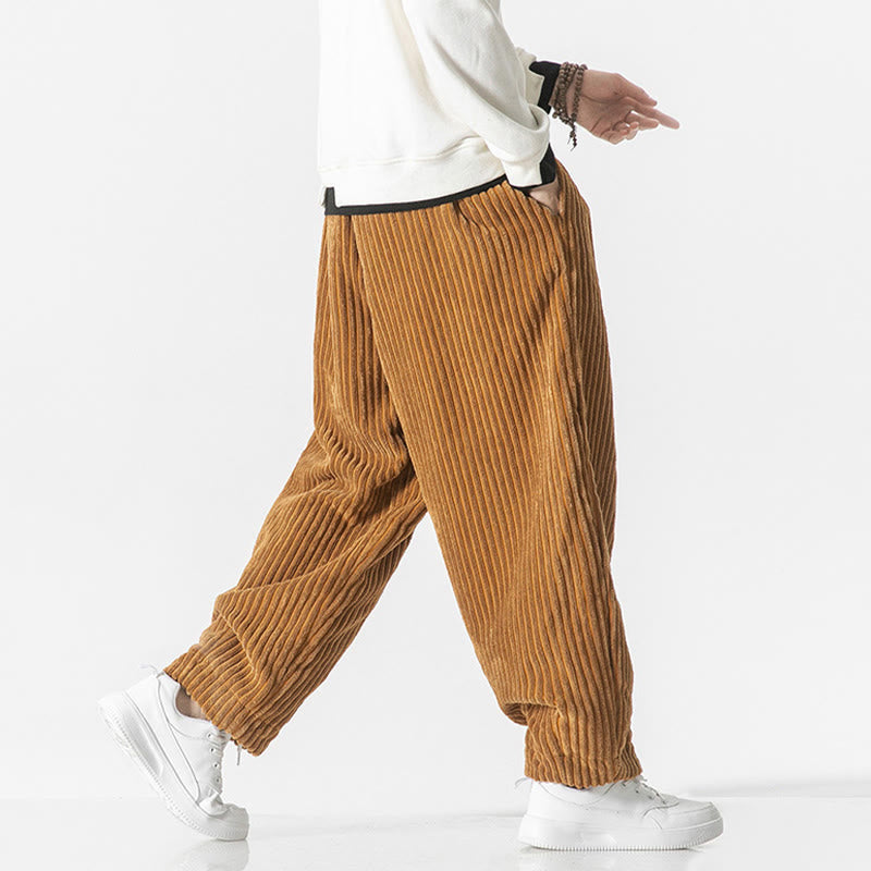 Pantaloni harem da uomo in velluto a coste con coulisse e tasche, stile retrò invernale, modello Buddha Stones - image 13