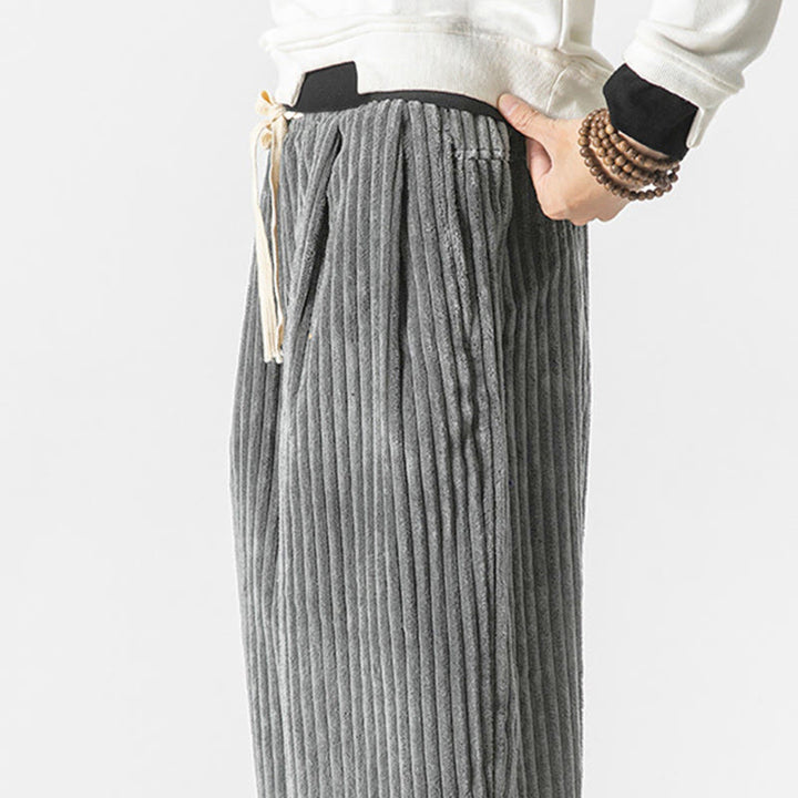 Pantaloni harem da uomo in velluto a coste con coulisse e tasche, stile retrò invernale, modello Buddha Stones - image 6