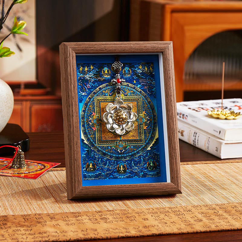 Ornamento per la casa, cornice per foto Thangka in lingotto dorato Buddha Stones Lotus - Stile 1 - Pannello di fibra a media densità marrone (13*18*4 cm) - image 1