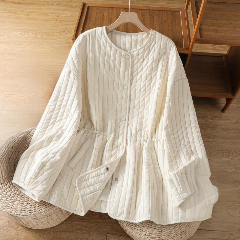 Giacca da donna in cotone con scollo rotondo semplice, coulisse e maniche lunghe, con tasca, modello Buddha Stones - Avorio - US14, UK/AU18, EU46 (2XL) - image 10