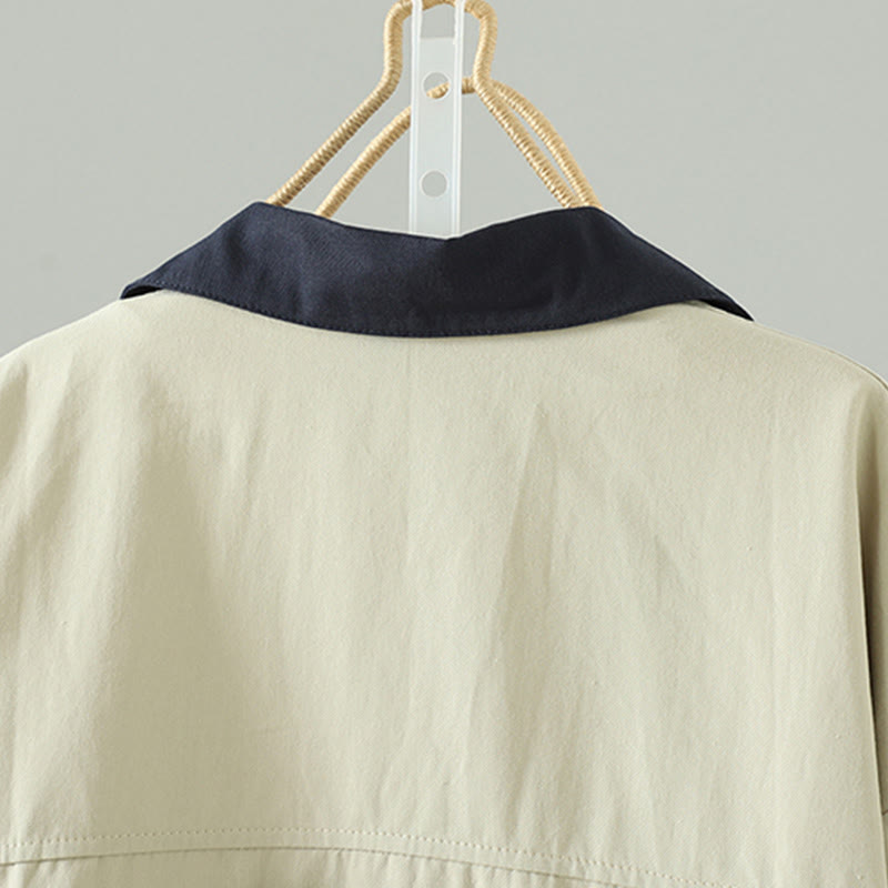 Cappotto da donna in cotone a maniche lunghe con tasche, motivo patchwork, bottoni a risvolto Buddha Stones - image 4