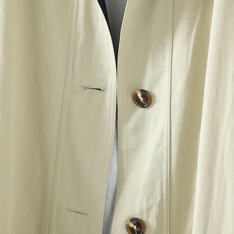 Cappotto da donna in cotone a maniche lunghe con tasche, motivo patchwork, bottoni a risvolto Buddha Stones - image 7