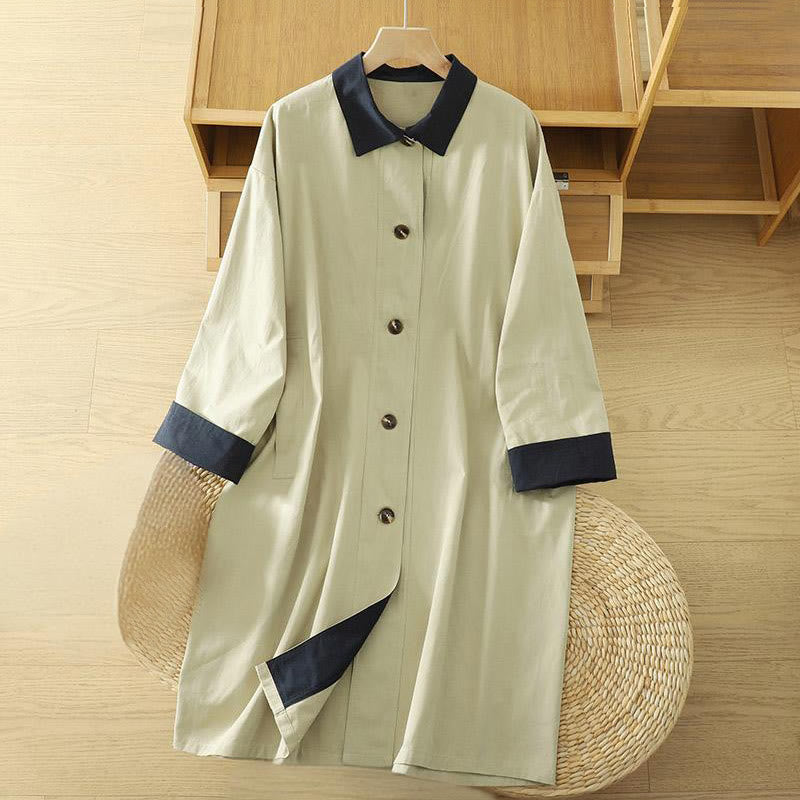 Cappotto da donna in cotone a maniche lunghe con tasche, motivo patchwork, bottoni a risvolto Buddha Stones - Giallo chiaro verga d'oro - US12, UK/AU16, EU44 (XL) - image 1