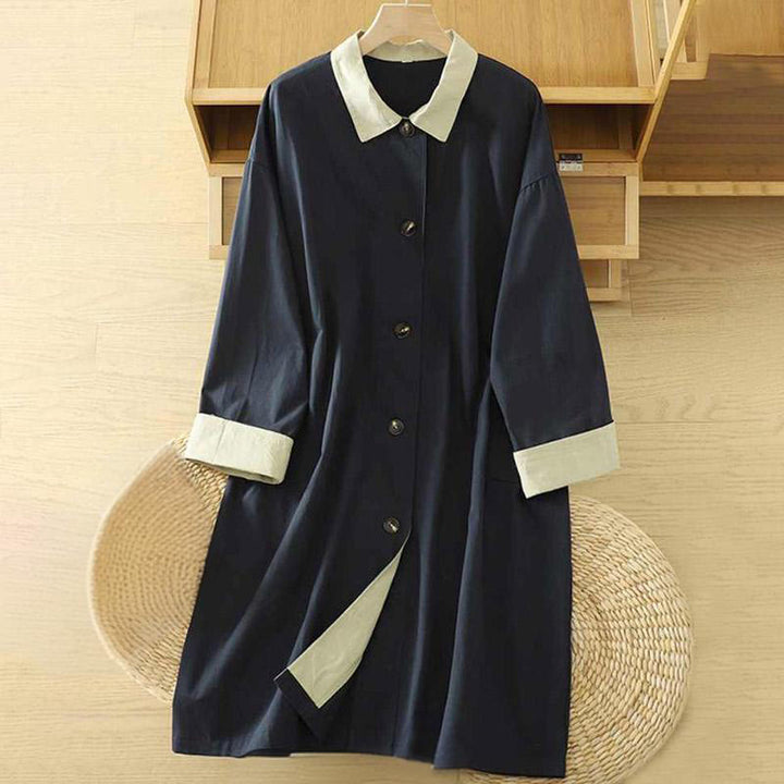 Cappotto da donna in cotone a maniche lunghe con tasche, motivo patchwork, bottoni a risvolto Buddha Stones - Blu notte - US12, UK/AU16, EU44 (XL) - image 11