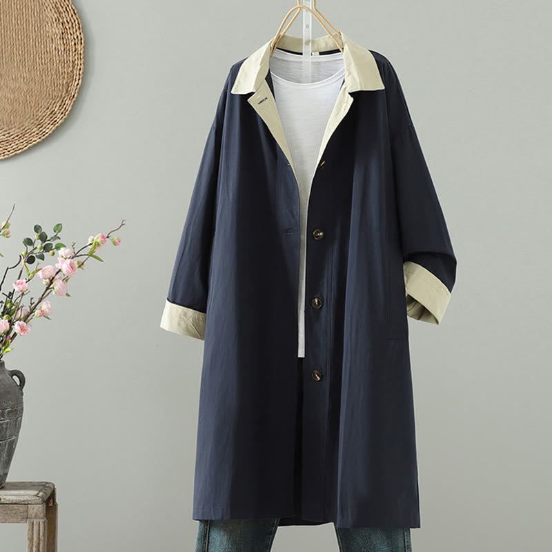 Cappotto da donna in cotone a maniche lunghe con tasche, motivo patchwork, bottoni a risvolto Buddha Stones - image 12