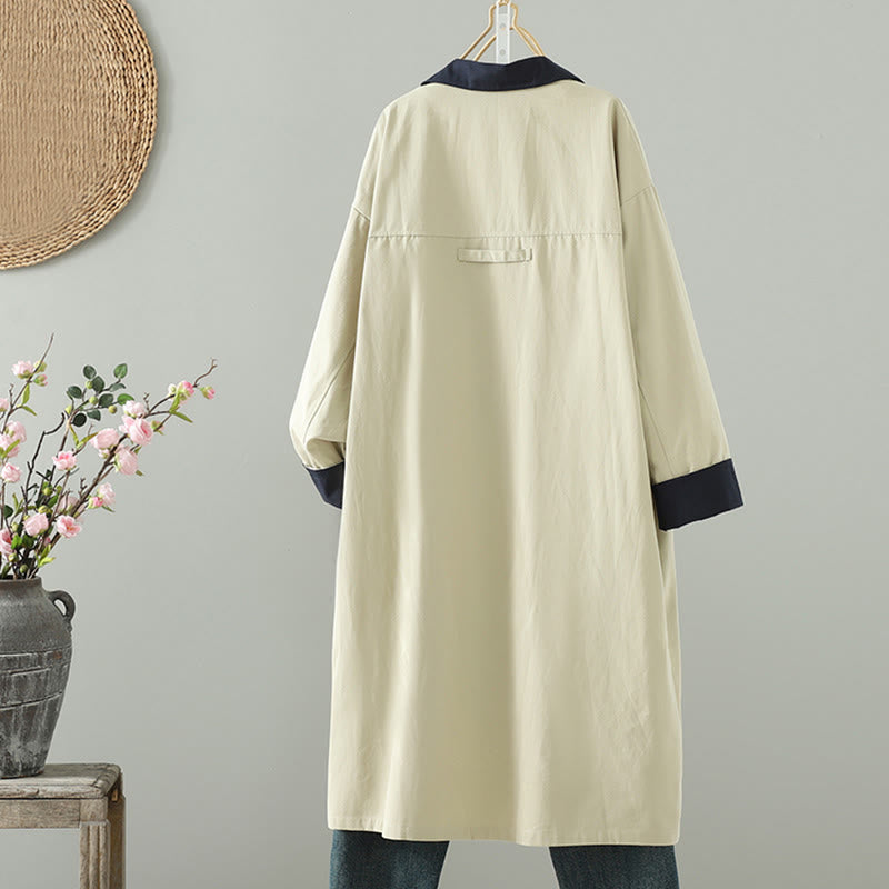 Cappotto da donna in cotone a maniche lunghe con tasche, motivo patchwork, bottoni a risvolto Buddha Stones - image 2