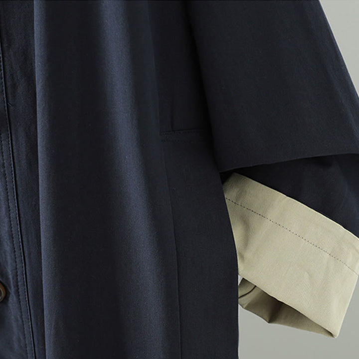 Cappotto da donna in cotone a maniche lunghe con tasche, motivo patchwork, bottoni a risvolto Buddha Stones - image 18