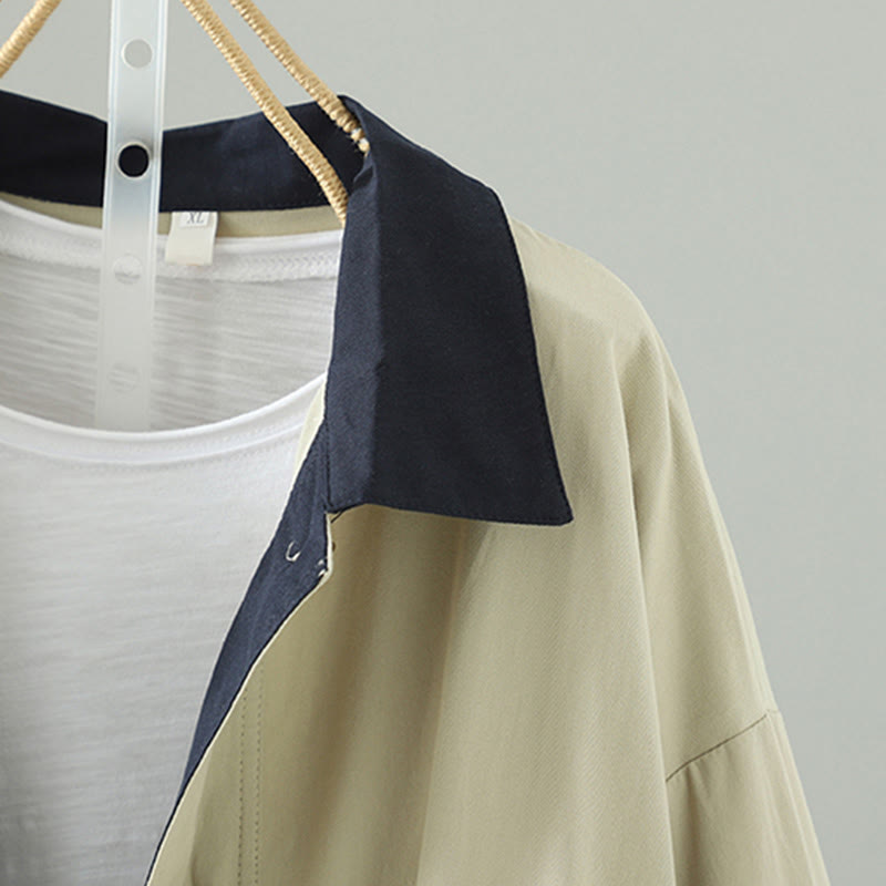 Cappotto da donna in cotone a maniche lunghe con tasche, motivo patchwork, bottoni a risvolto Buddha Stones - image 5