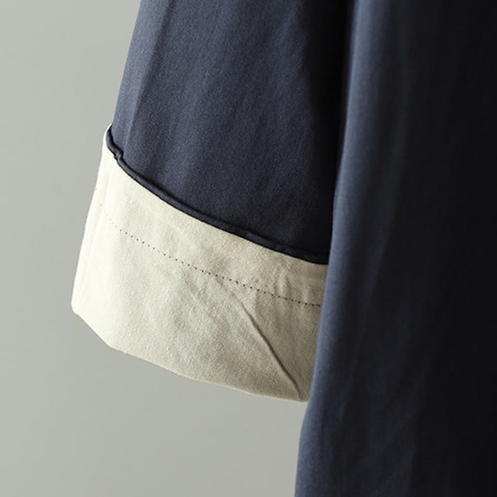 Cappotto da donna in cotone a maniche lunghe con tasche, motivo patchwork, bottoni a risvolto Buddha Stones - image 16