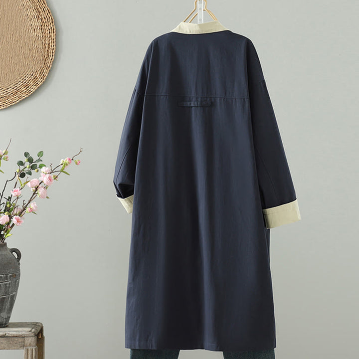 Cappotto da donna in cotone a maniche lunghe con tasche, motivo patchwork, bottoni a risvolto Buddha Stones - image 13